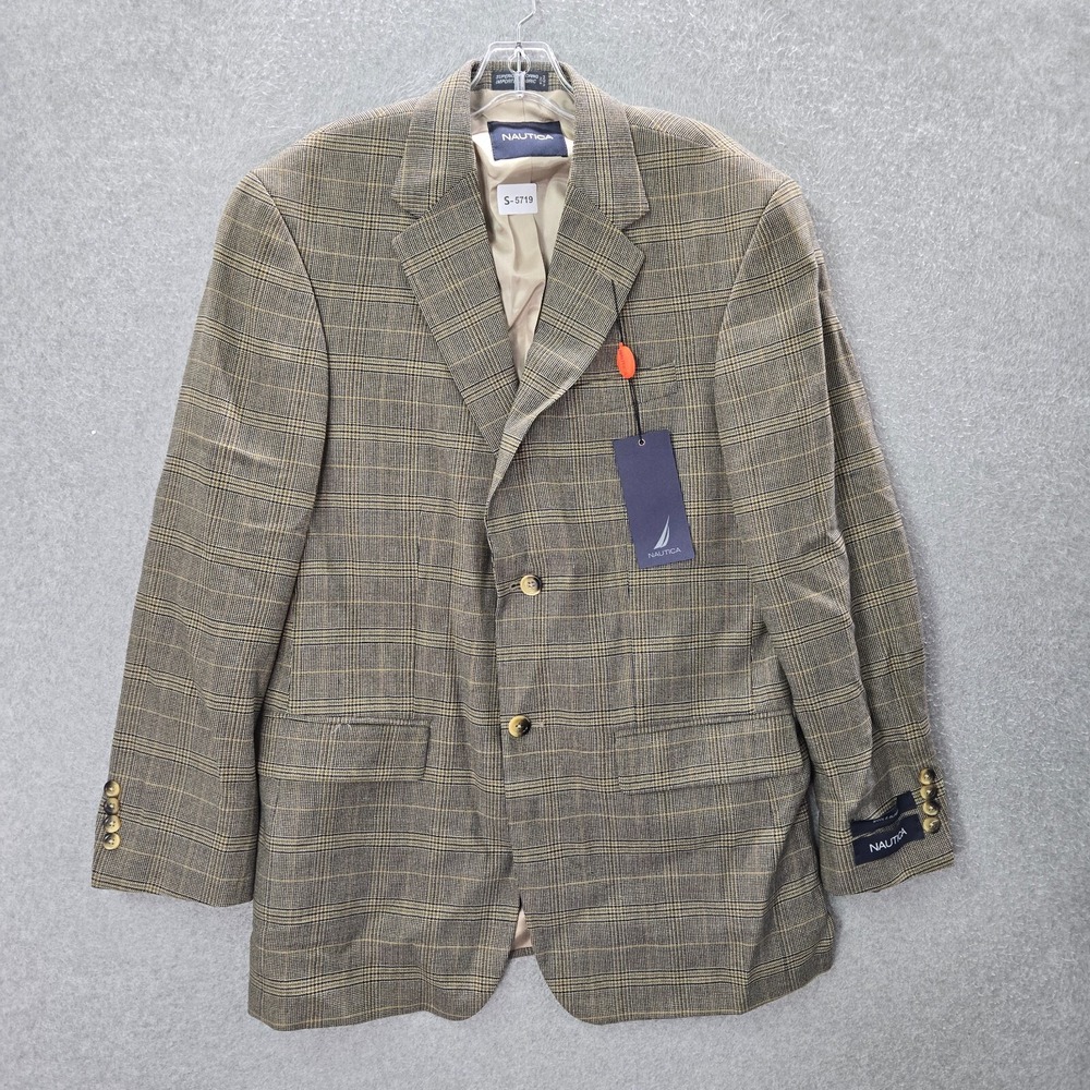 Nautica Men Blazer 39R Brown Wool Alpaca Jacket Glen Check Plaid NWT‎